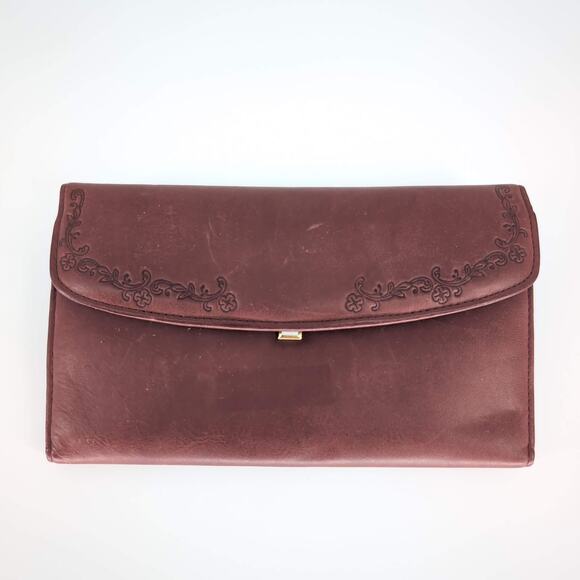 Vintage Buxton Burgundy Brown Cashmere Cowhide Leather Wallet & Coin Purse - GUC - Picture 1 of 10